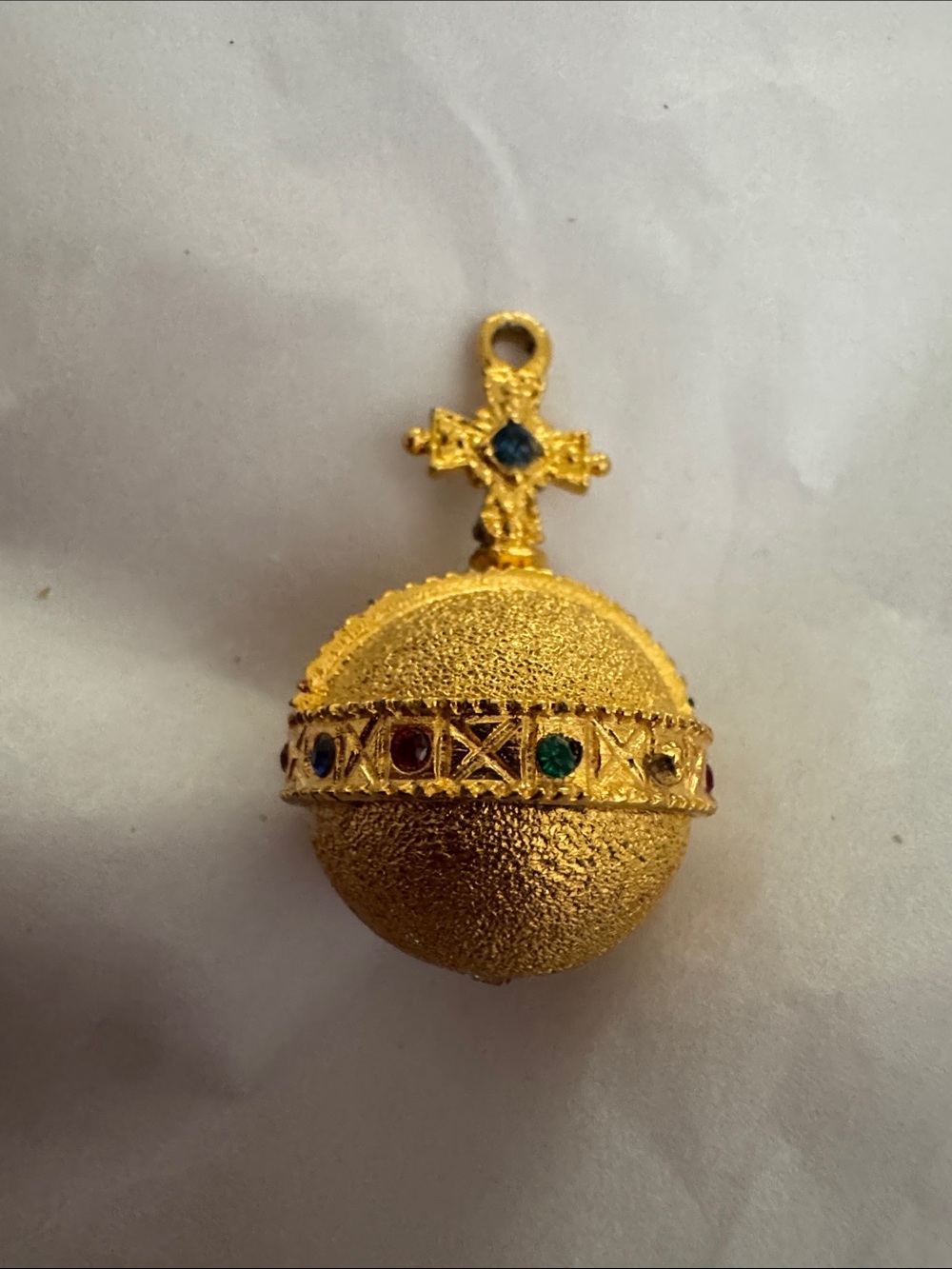 Gold Orb Pendant with Multicolor Gem Accents